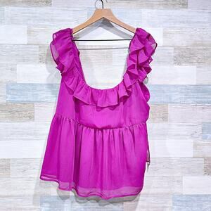 Banana Republic Ruffle Chiffon Sleeveless Top Purple Tie Back Womens XL